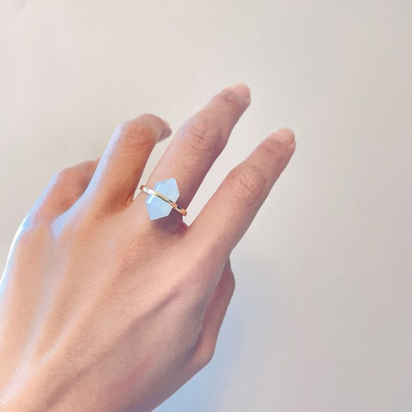 Gold Plated Milky Quartz Obelisk Wand Double Point Ring S925 Sterling Silver - Picture 2 of 8